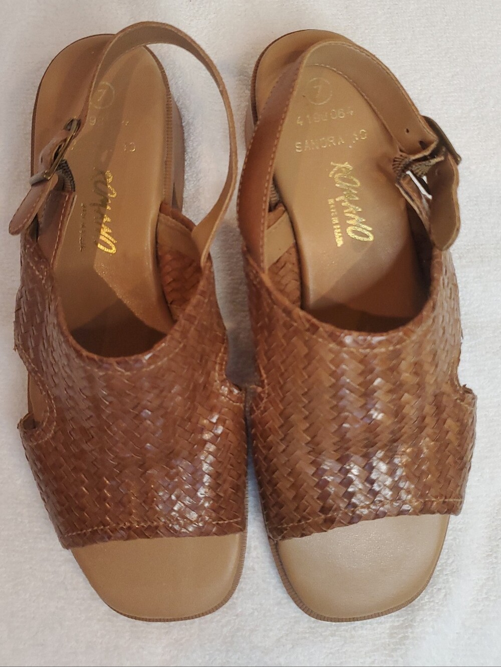 Vintage 90's Romano Sandra Brown Woven Leather Slingback Sandals Women's Size 7